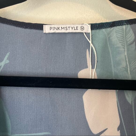 PinkMStyle Boutique colorful Floral Kimono Sheer Chiffon coverup top medium NWOT - Picture 6 of 6